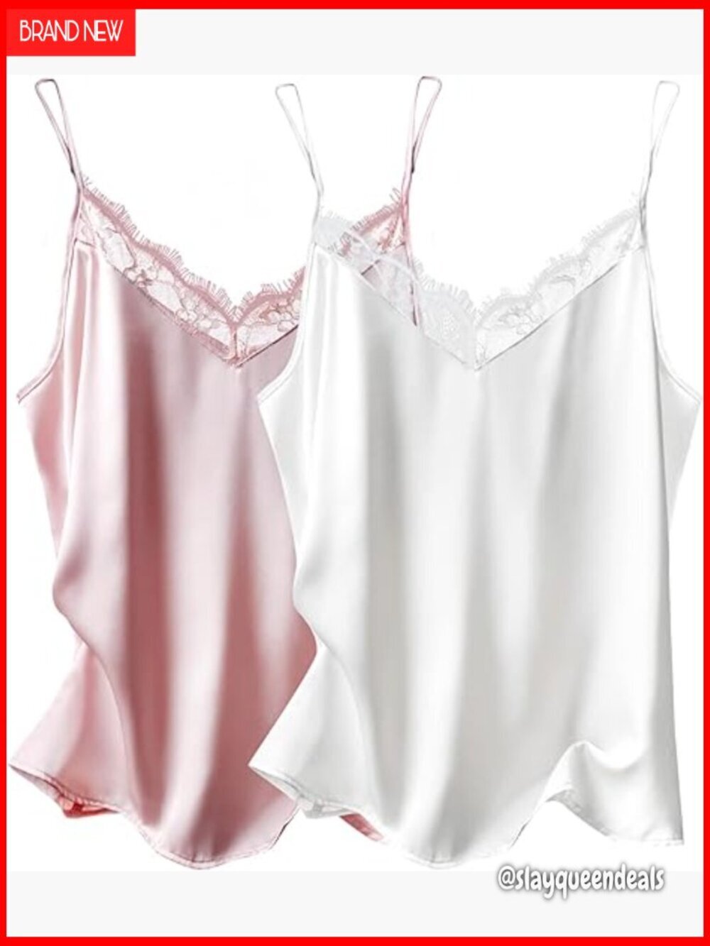 Satin Camisole Lace V-Neck Spaghetti Strap Sleepwear Pajama Tank Top